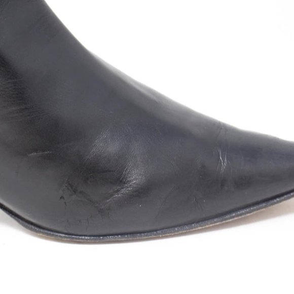 MANOLO BLAHNIK Black Leather Boot Heels
